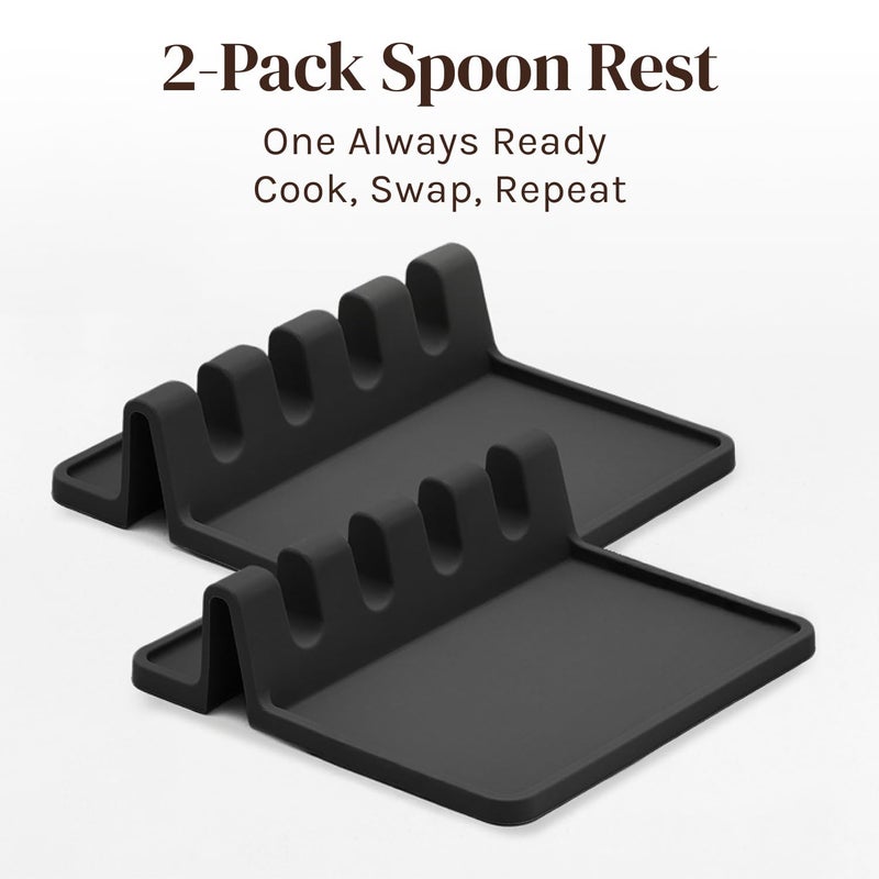 Cooler Kitchen Black Silicone Spoon Rest for Stove Top with Drip Pad (Two Pack) - Heat-Resistant, BPA-Free Utensil Rest & Spoon Holder for Kitchen Counter - Grill Utensil Holder for Spatulas - Image 4